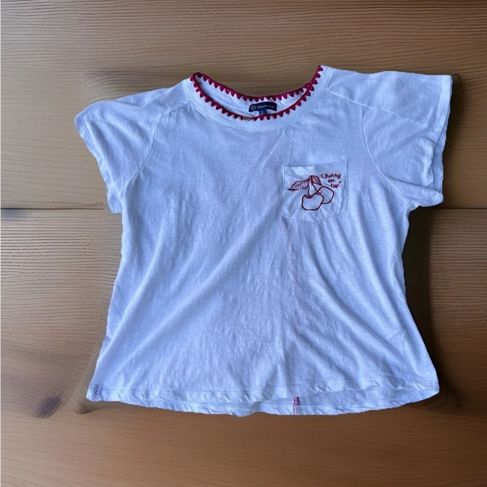 Democracy Petite Short Sleeve Embroidered Pocket Cherry On Top